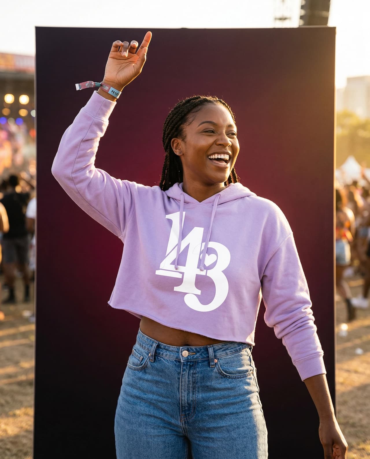 Festival style in ONE4THREE crop hoodie